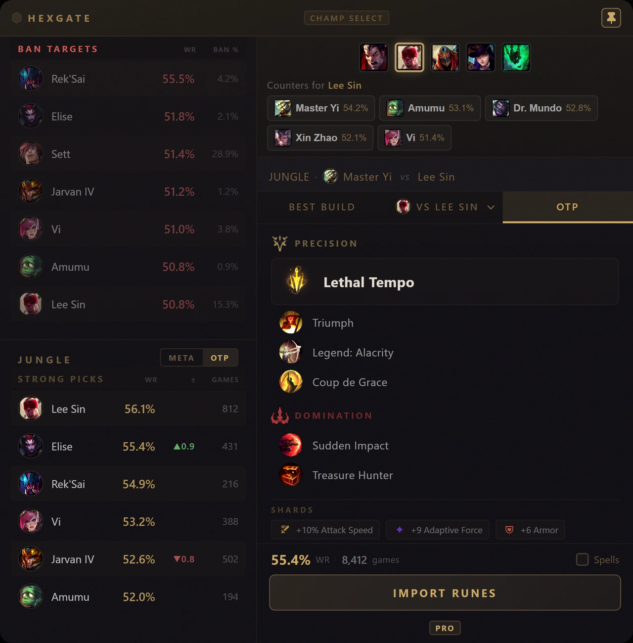 Hexgate champ select OTP mode ranking picks by one-trick performance